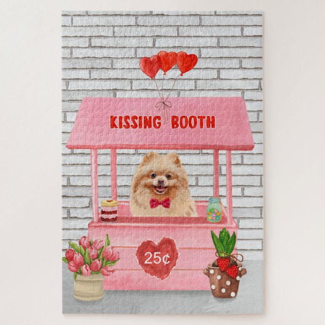 Puzzle Chien de Poméranie Valentine's Day Kissing Booth (Vertical)