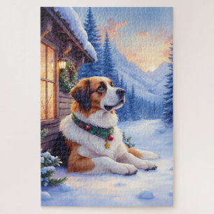 Puzzle Chien de Saint-Bernard Lodge de montagne enneigé N