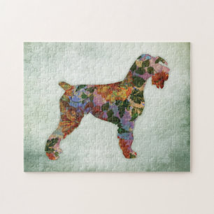 Puzzle Chien de Schnauzer floral sur le vert