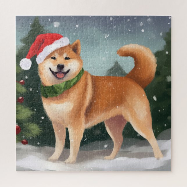 Puzzle Chien de Shiba Inu à Noël de neige (Vertical)