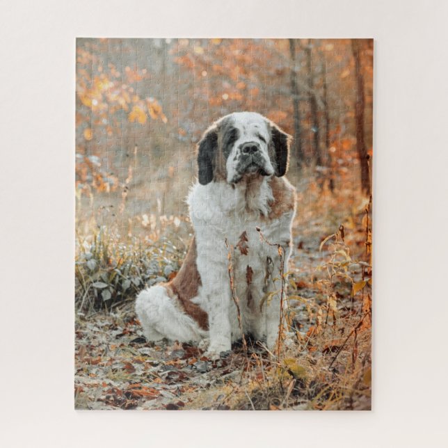 Puzzle Chien de St Bernard dans la forêt d'automne (Vertical)