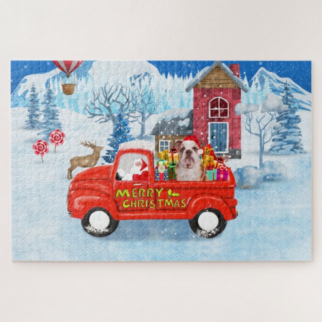 Puzzle Chien de taureau anglais dans la livraison de Noël (Horizontal)