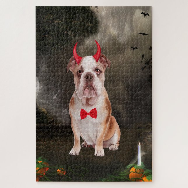 Puzzle Chien de taureau anglais en costume d'Halloween (Vertical)