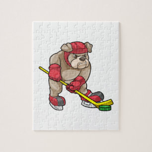 Puzzle Chien de taureau au hockey sur glace avec bâton de