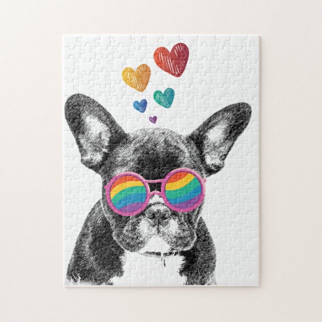 Puzzle Chien de taureau avec Coeurs Saint-Valentin (Vertical)