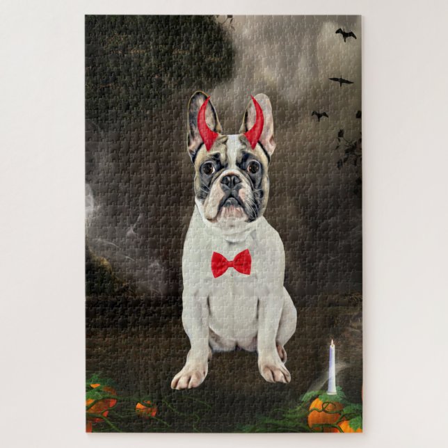 Puzzle Chien de taureau français en costume d'Halloween (Vertical)