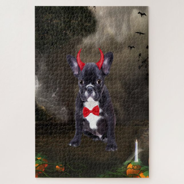 Puzzle Chien de taureau français en costume d'Halloween (Vertical)