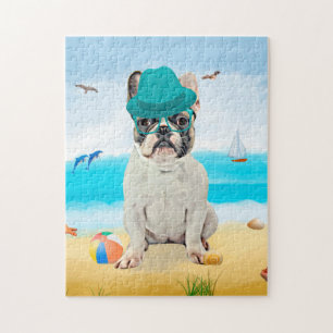 Puzzle Chien de taureau français sur la plage
