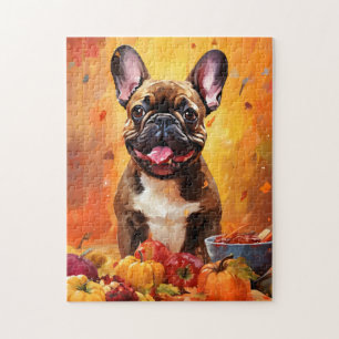 Puzzle Chien de taureau français Thanksgiving d'automne