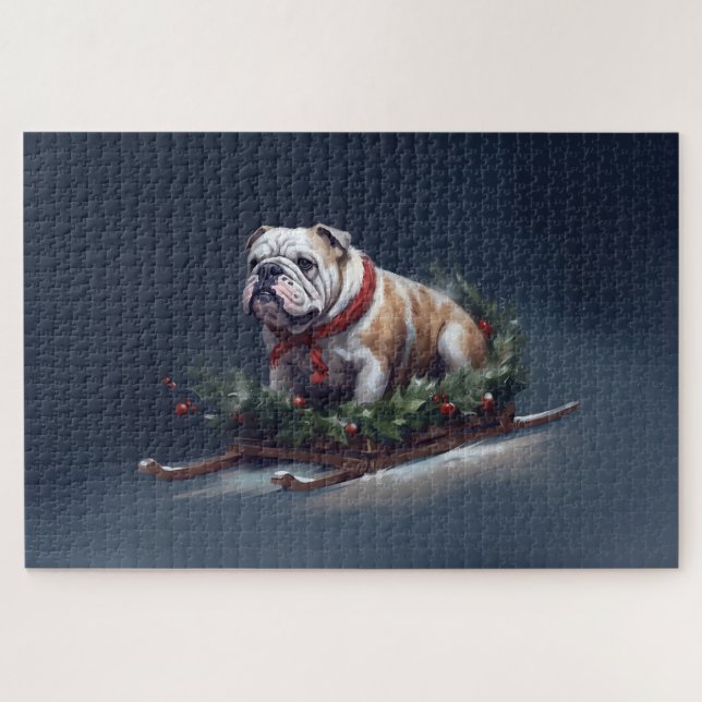 Puzzle Chien de taureau neige hiver (Horizontal)