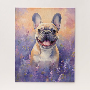 Puzzle Chien de taureaux français dans le champ Lavender