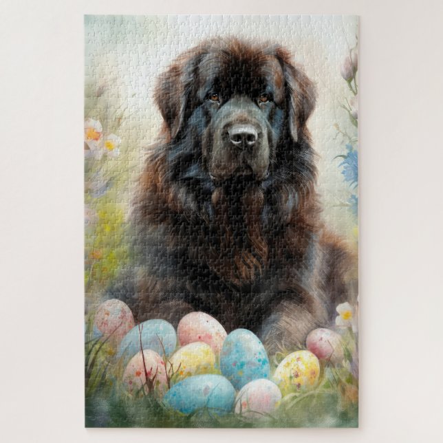 Puzzle Chien de Terre-Neuve avec oeufs de Pâques Fête (Vertical)
