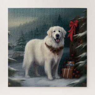Puzzle Chien des grandes Pyrénées à Noël de neige
