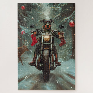 Puzzle Chien Doberman à moto Noël