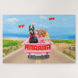 Puzzle Chien Doberman Camion de la Saint-Valentin Cœurs