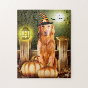 Puzzle Chien d'or retriever en costume d'Halloween