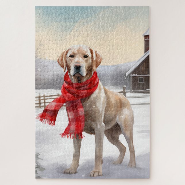 Puzzle Chien du Labrador à Noël de neige (Vertical)