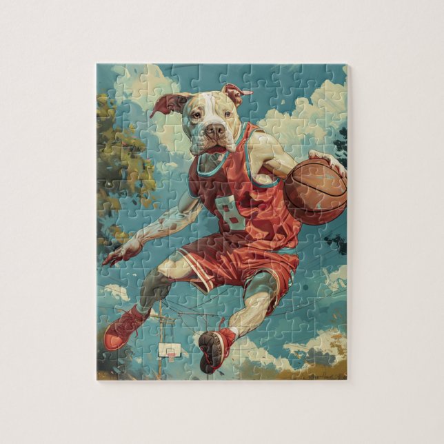 Puzzle Chien du Staffordshire américain jouant au basket- (Vertical)