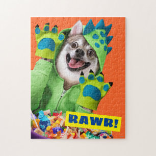 Puzzle Chien en en costume de dinosaure