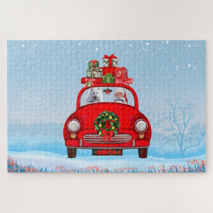 Puzzle Chien Eskimo Américain En Voiture Avec Santa Claus