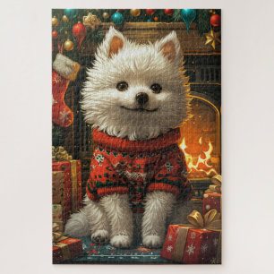 Puzzle Chien Esquimau Américain avec des cadeaux de Noël 