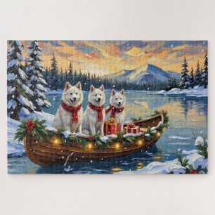 Puzzle Chien Esquimau Américain Blanc Noël Bateau Fêtes