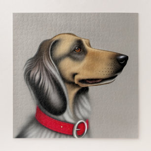 Puzzle Chien gracieux avec collier rouge Posé latéralemen