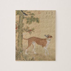 Puzzle Chien Greyhound et oiseau chinois d'art vintage