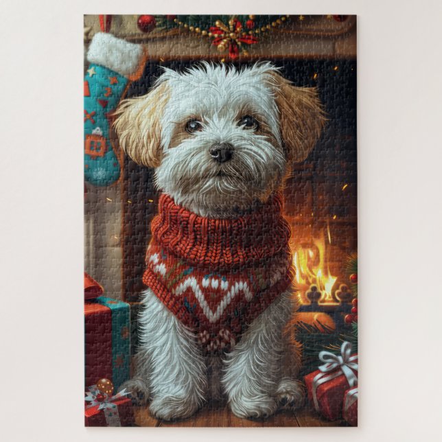 Puzzle Chien Havanais avec cadeaux de Noël (Vertical)