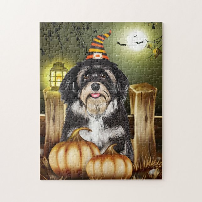 Puzzle Chien Havanais avec sorcière Casquette Idée cadeau (Vertical)