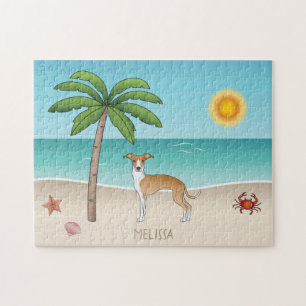 Puzzle Chien Iggy Fauve Et Blanc Sur Une Plage Tropicale 
