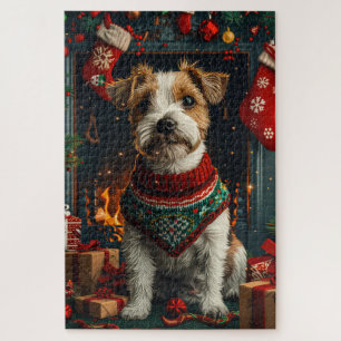 Puzzle Chien Jack Russell avec des cadeaux de Noël Chemin