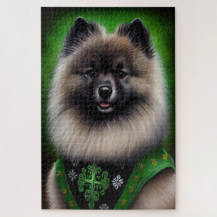 Puzzle Chien Keeshond en robe de la Saint-Patrick