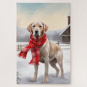 Puzzle Chien Labrador dans la neige de Noël