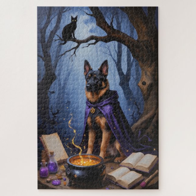 Puzzle Chien Malinois belge Peinture d'Halloween lunaire (Vertical)