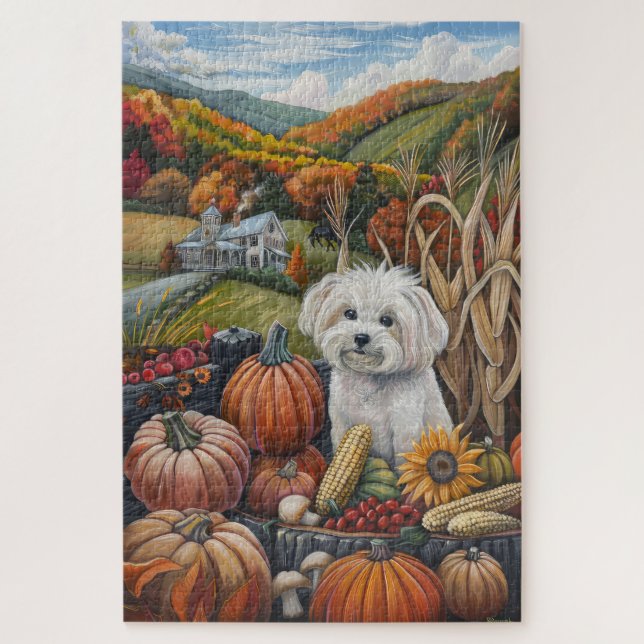 Puzzle Chien maltais Moisson d'automne Thankgiving (Vertical)