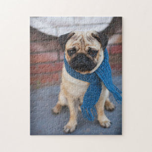 Puzzle Chien mignon de carlin de portrait avec l'écharpe