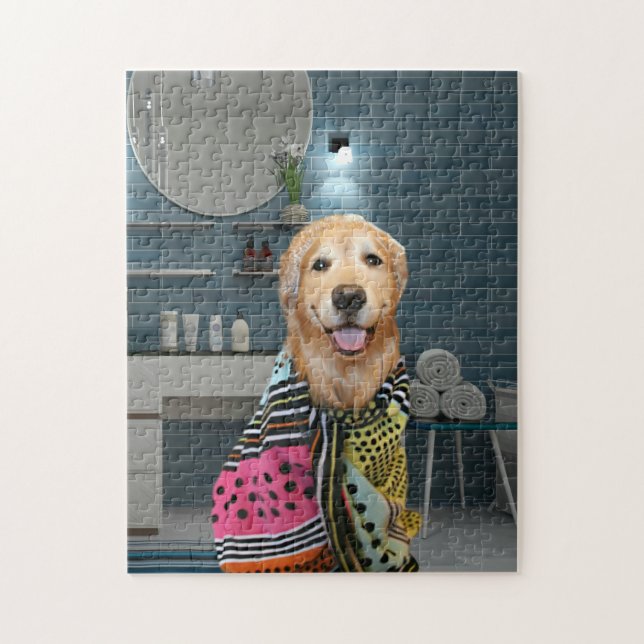 Puzzle Chien mignon de golden retriever dans la salle de (Vertical)