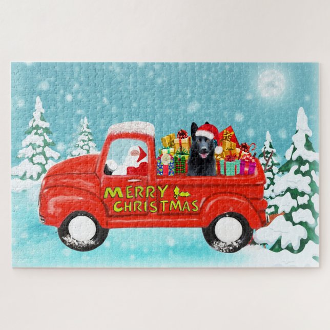 Puzzle Chien noir allemand Shepherd Livraison de Noël Cam (Horizontal)
