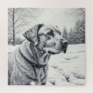 Puzzle Chien noir et blanc AI Croquis hiver scène
