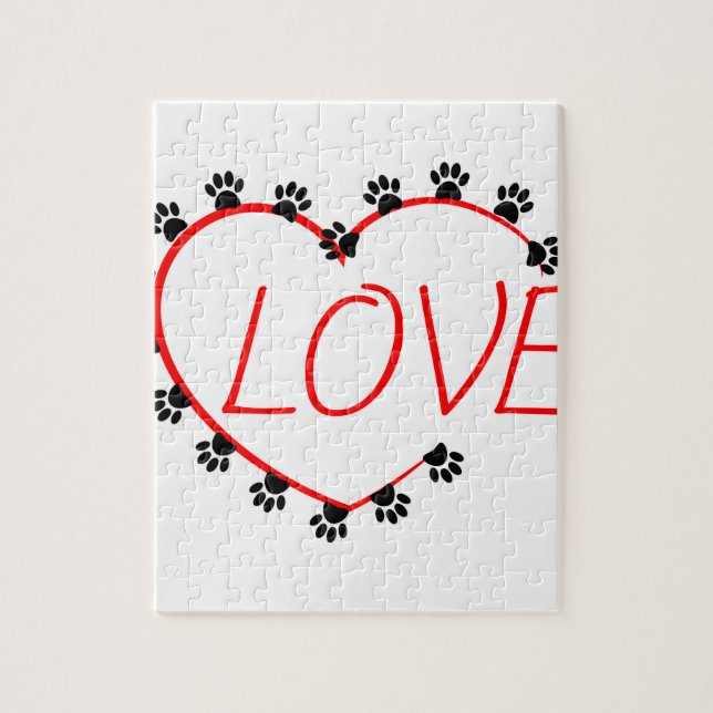 Puzzle Chien Paws Red Heart Love (Vertical)