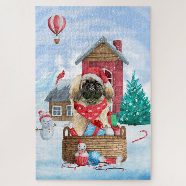 Puzzle Chien Pekingese dans la neige Maison de Chien de N (Vertical)