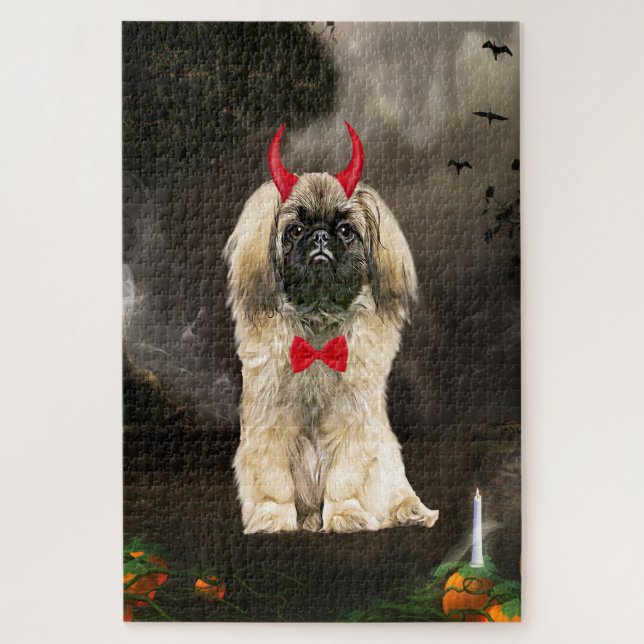 Puzzle Chien pekingese en costume d'Halloween (Vertical)