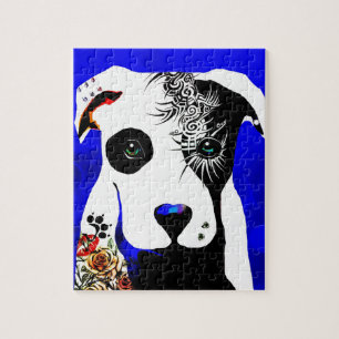 Puzzle Chien Pitbull avec tatouages et piercings