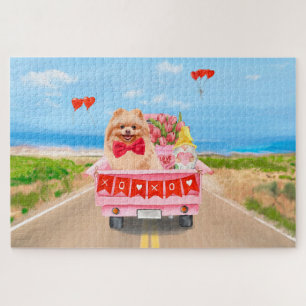 Puzzle Chien Poméranie Saint-Valentin Camion Cœurs 