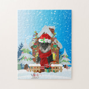 Puzzle Chien Schnauzer avec cadeaux de Noël
