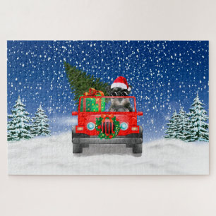 Puzzle Chien Schnauzer avec cadeaux de Noël