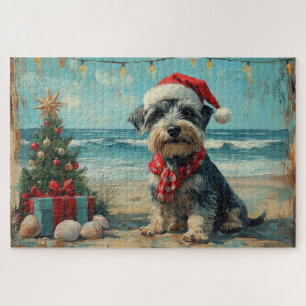 Puzzle Chien Schnauzer Noël Vintage Plage