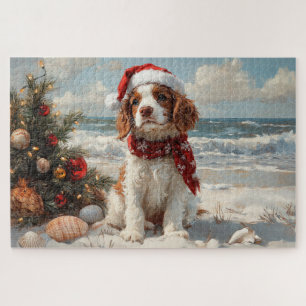 Puzzle Chien Springer Spaniel Noël Vintage Plage
