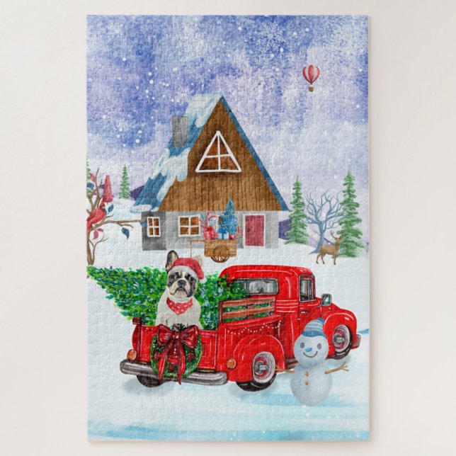 Puzzle Chien-taureau français en livraison de Noël Camion (Vertical)